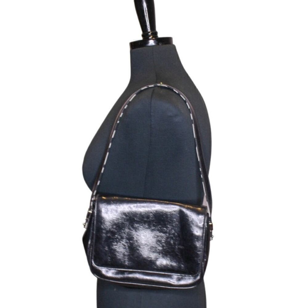 Mondani Shoulder Bag Purse Black Faux Leather Zebra Print Trim Y2K